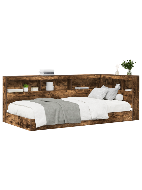 Raamatukapiga voodi suitsutatud tamm 75x190 cm tehispuit