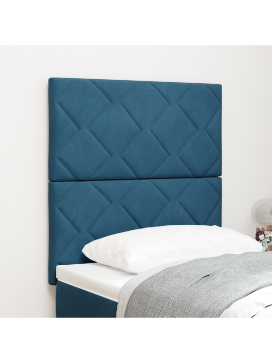 Voodiots teemantblokkmustriga tume sinine 80 cm samet