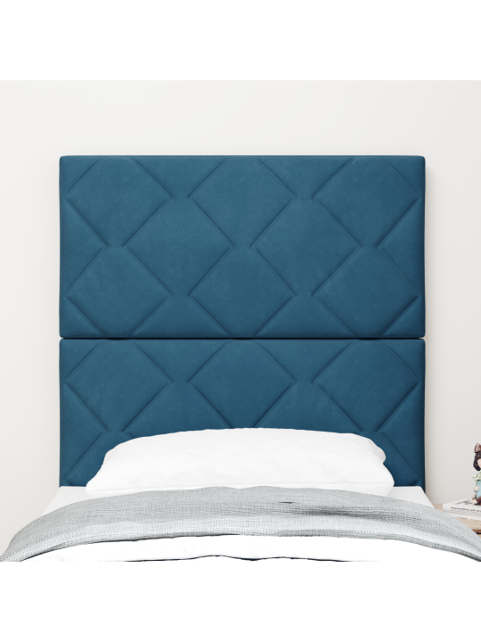 Voodiots teemantblokkmustriga tume sinine 80 cm samet