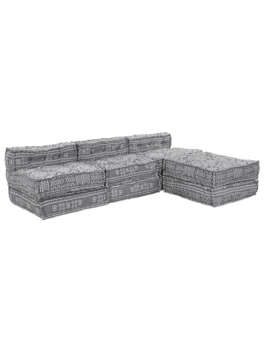 4-kohaline modulaarne pouf diivan, mis saab konverteeritav helesinisest kangast