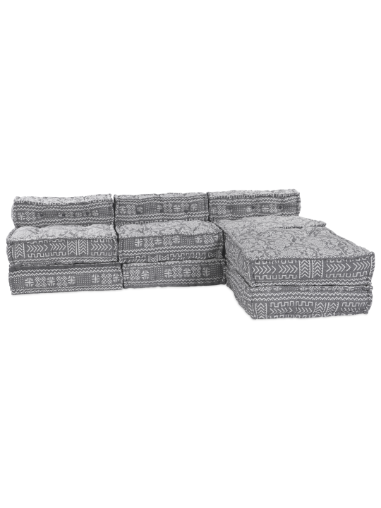 4-kohaline modulaarne pouf diivan, mis saab konverteeritav helesinisest kangast
