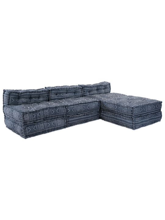 4-kohaline modulaarne pouf diivan, muudetav indigo kangas