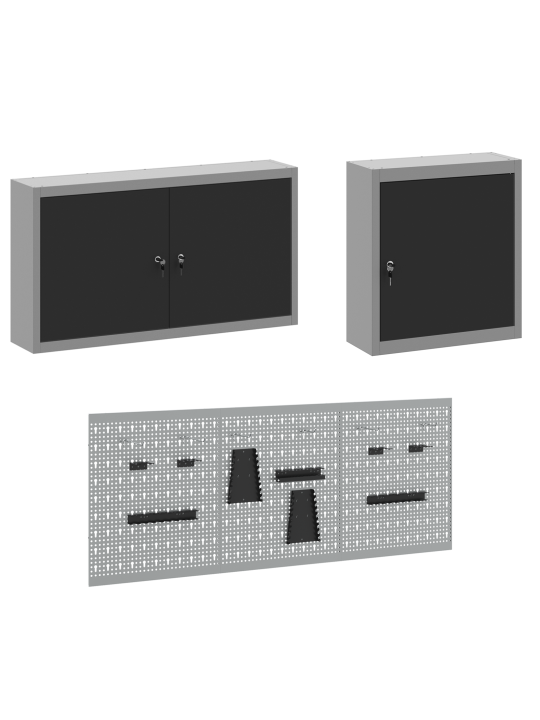 8-osaline töökapid ja peegboard komplekt, must mdf ja metall