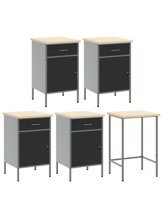 12-osaline töökapid ja konsoolid, must mdf ja metall