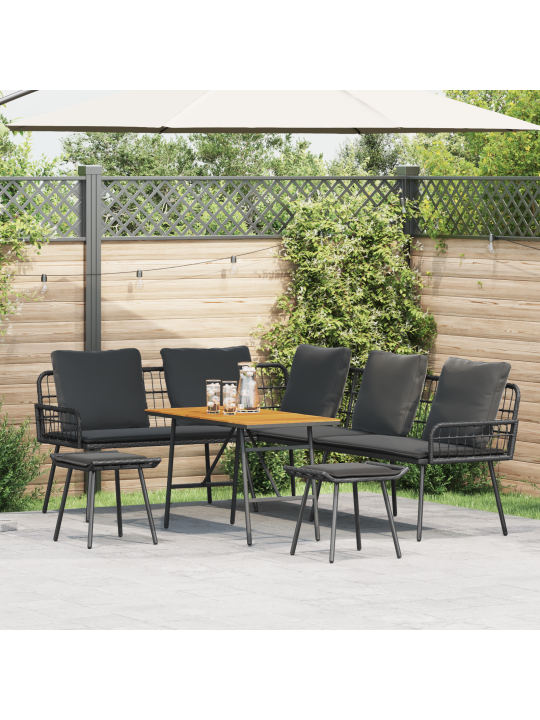 4-osaline aiavoodi komplekt padjadega must polü rattan