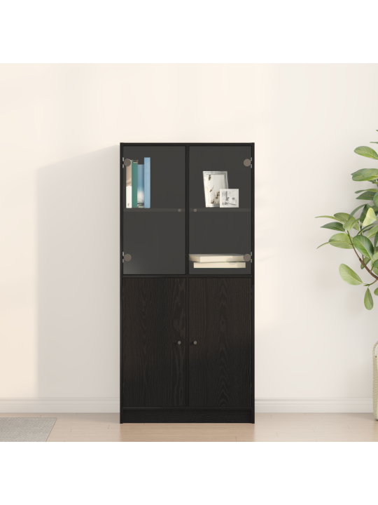 Kõrgkapp uksed must tamme 68x37x142 cm tehispuit