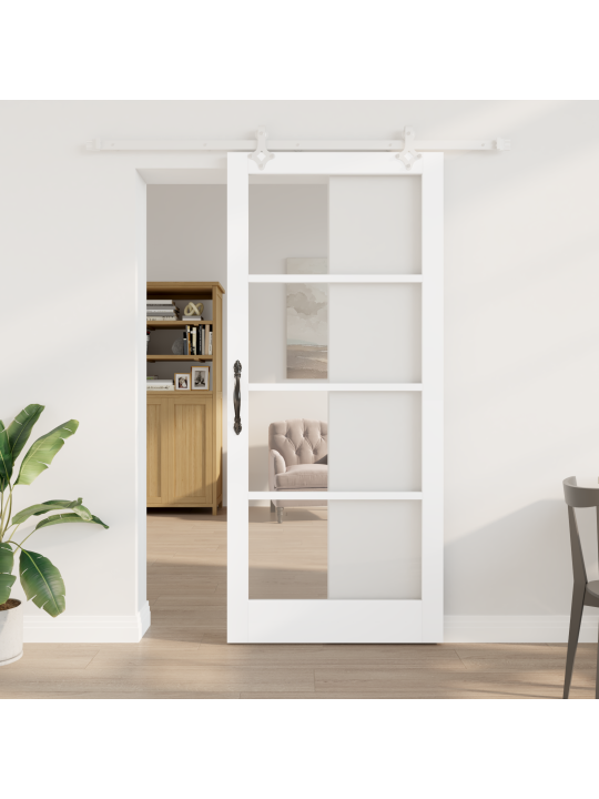 Libisev uks koos riistvarakomplektiga valge 93x211 cm solid puidust männist