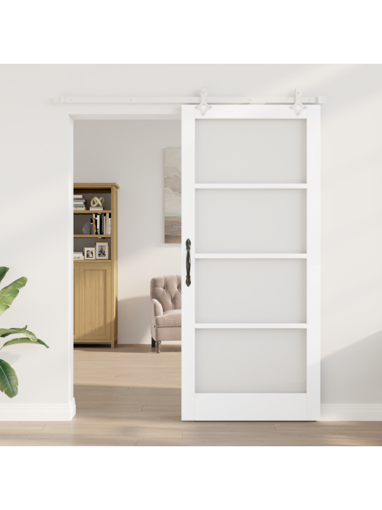 Libisev uks koos riistvarakomplektiga valge 93x211 cm solid puidust männist