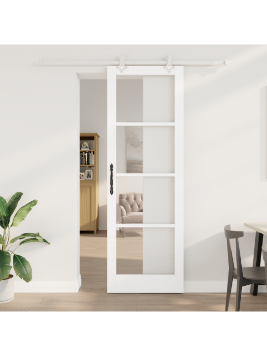 Libisev uks riistvarakomplektiga valge 78x232 cm massiivne männipuit