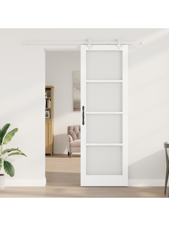 Libisev uks riistvarakomplektiga valge 78x232 cm massiivne männipuit