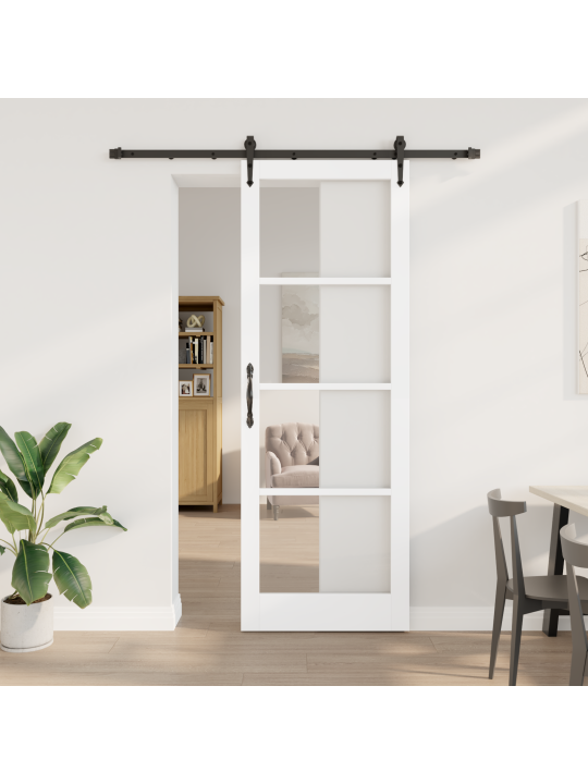 Libisev uks koos riistvarakomplektiga valge 83x232 cm massiivne jõulupuu