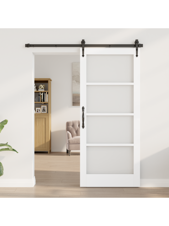 Libisev uks koos riistvarakomplektiga valge 86x211 cm tugevast männipuidust