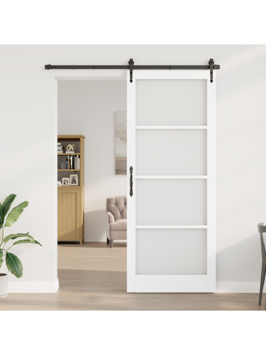 Libisev uks koos riistadega valge 93x232 cm tugev puidust männi