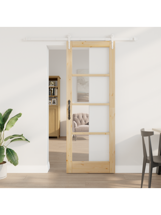 Libisev uks koos materjalide komplektiga 78x211 cm tugevast puidust männist