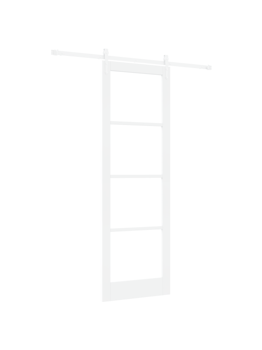 Libisev uks koos varustuskomplektiga valge 78x232 cm massiivpuust mänd