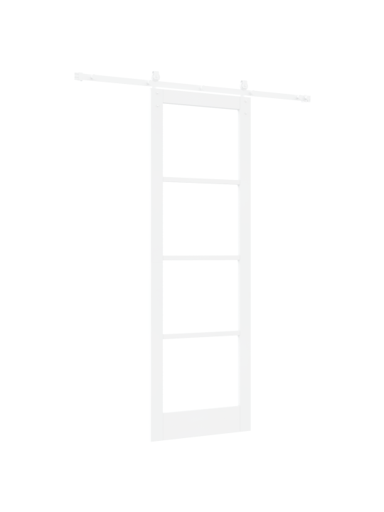 Libisev uks koos varustuskomplektiga valge 78x232 cm massiivpuust mänd