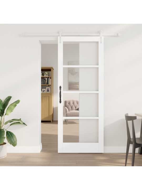 Libisev uks koos riistvaraga komplekt valge 83x211 cm täispuit männipuit
