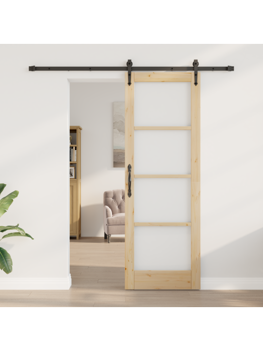Libisev uks koos tarvikute komplektiga 73.5x211 cm kõvast männipuidust