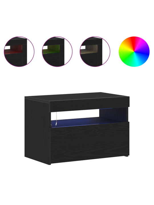 Öökapp led-valgustitega must tamm 60x35x40 cm töödeldud puit