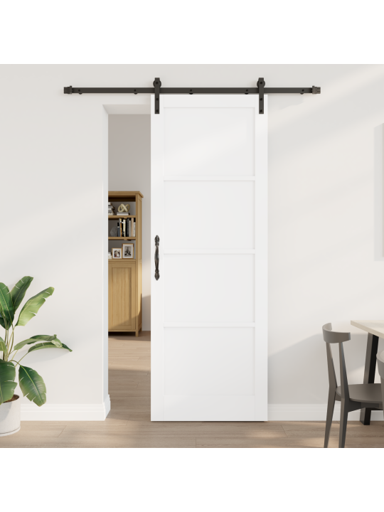 Libisev uks koos varustuse komplektiga valge 83x232 cm massiivpuust mänd