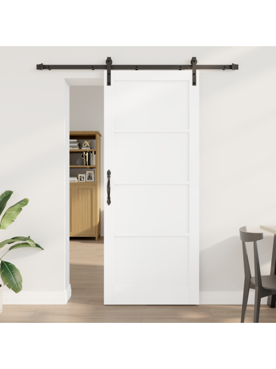 Libisev uks koos varustuskomplektiga valge 86x211 cm solidpuit plaat