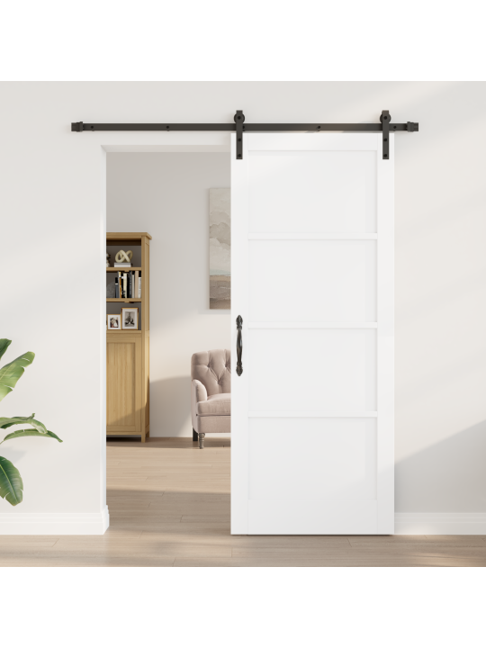 Libisev uks koos varustuskomplektiga valge 86x211 cm solidpuit plaat