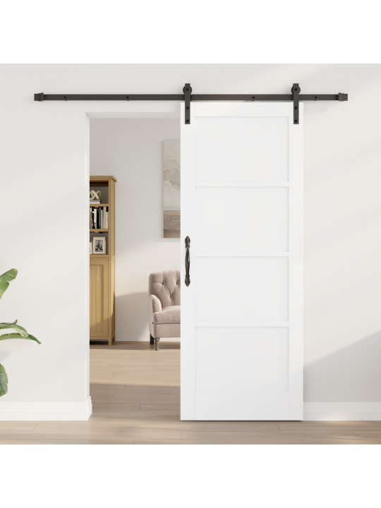 Libistatav uks koos riistvarakomplektiga valge 78x202 cm tugev puidust mänd