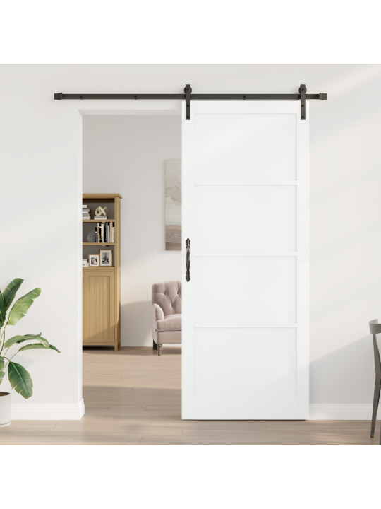 Libisev uks koos riistvarakomplektiga valge 93x232 cm massiivpuust männist