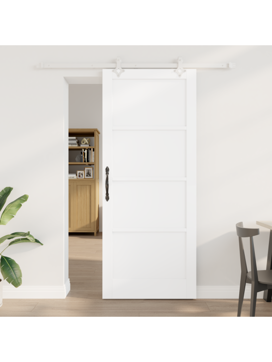 Libisev uks koos riistvarakomplektiga valge 86x211 cm massiivne puit mänd