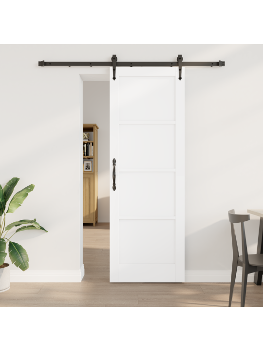 Libisev uks koos varustuskomplektiga valge 73.5x211 cm tahke puidu mänd
