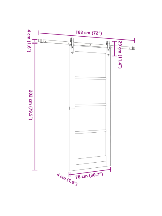 Libisev uks koos tarvikute komplektiga 78x202 cm massiivne puit komplekt