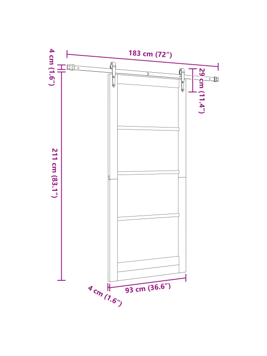 Libisev uks koos riistvaraga 93x211 cm soliidne puu männipuit