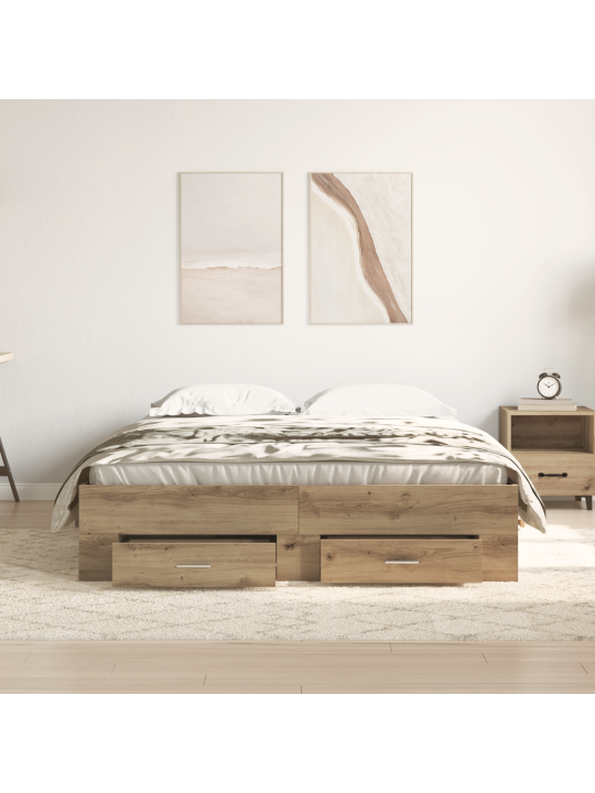 Voodi raam sahtlitega tamm tehispuit 140 x 190 cm voodi raam