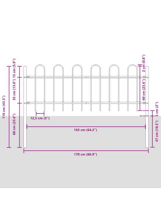 Aiapaneel hoop tipuga hall 3,4x0,6 m teras
