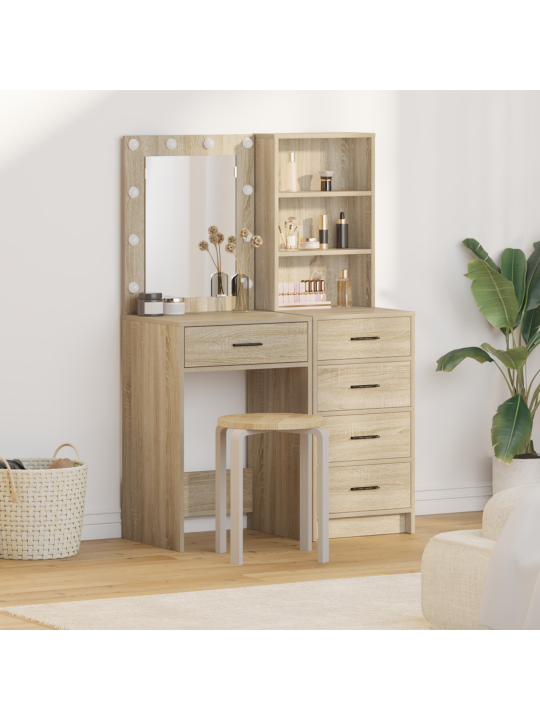 2-osaline riietuslauakomplekt led-valgusega sonoma tamme tehispuidust