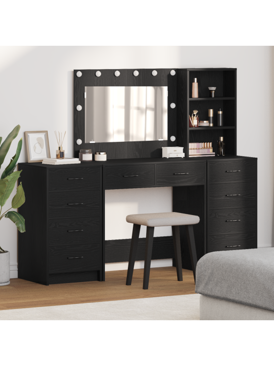 3-osaline riidepeegli komplekt koos led-tulega mustast tehispuidust