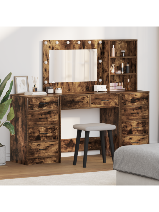 3-osaline tualettlaudade komplekt led suitsutatud tamme tehispuust