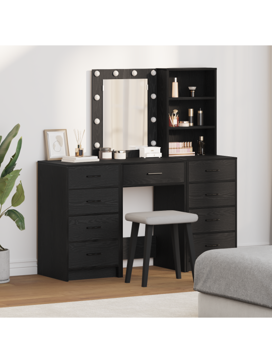 3-osaline riietuslauakomplekt led-idega mustast tehispuidust