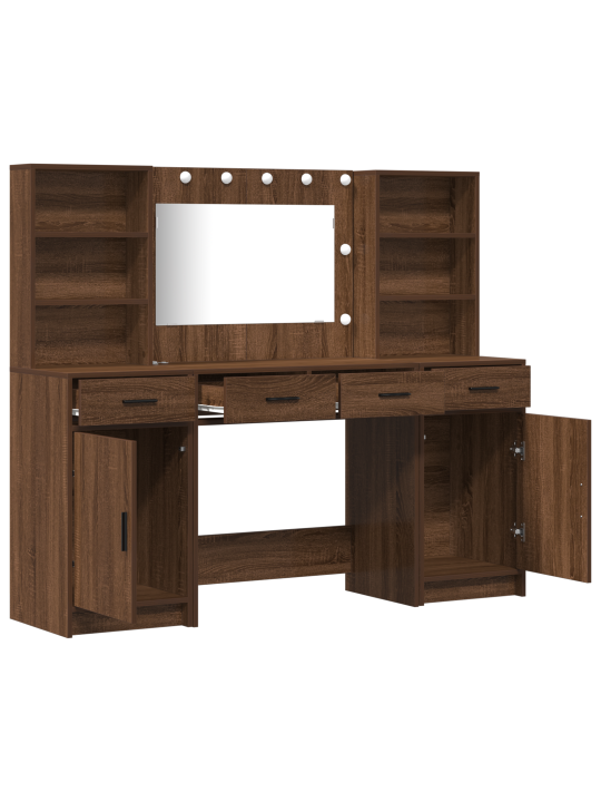 Meikimislaud led-valgustusega pruun tamme 158,5x41x135 cm