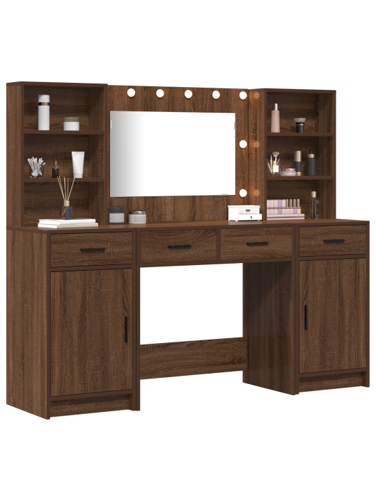 Meikimislaud led-valgustusega pruun tamme 158,5x41x135 cm