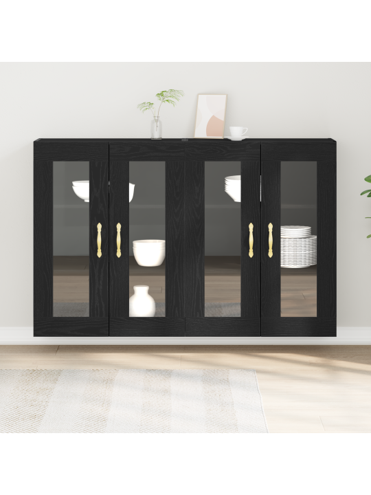 Seinale paigutatud kapid 2 tk must tamm 69,5x34x90 cm töödeldud puit
