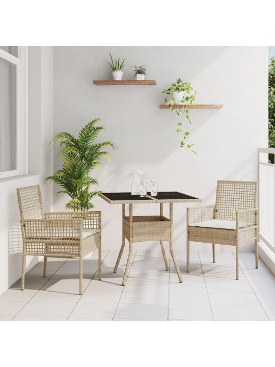 3-osaline aia söögikomplekt beež polü rattan
