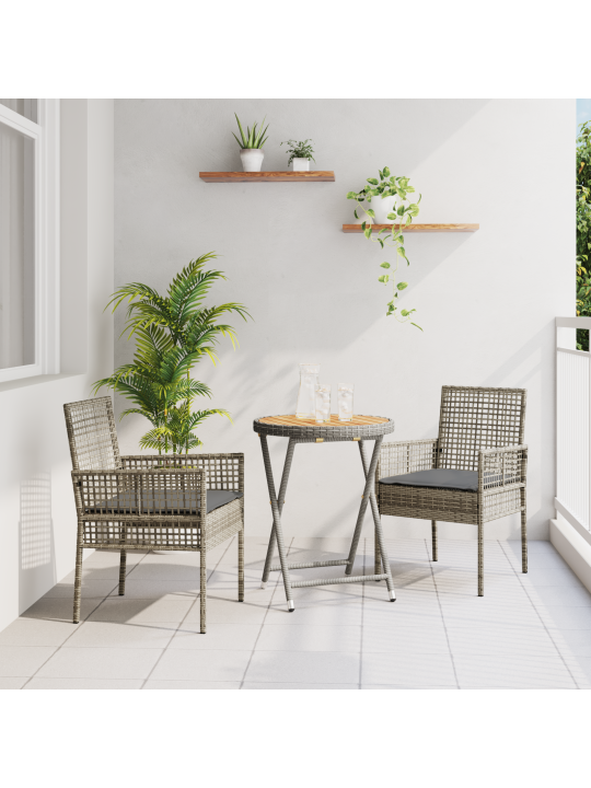 3-osaline aiamööbli komplekt padjadega, hall, polü rattan