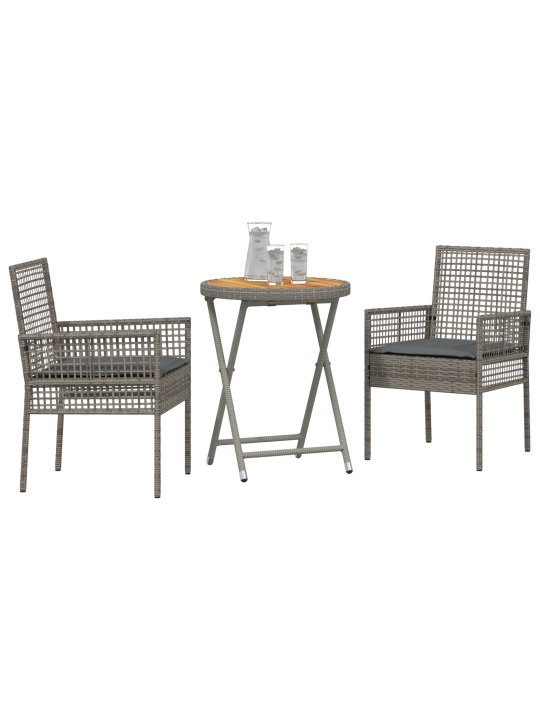 3-osaline aiamööbli komplekt padjadega, hall, polü rattan