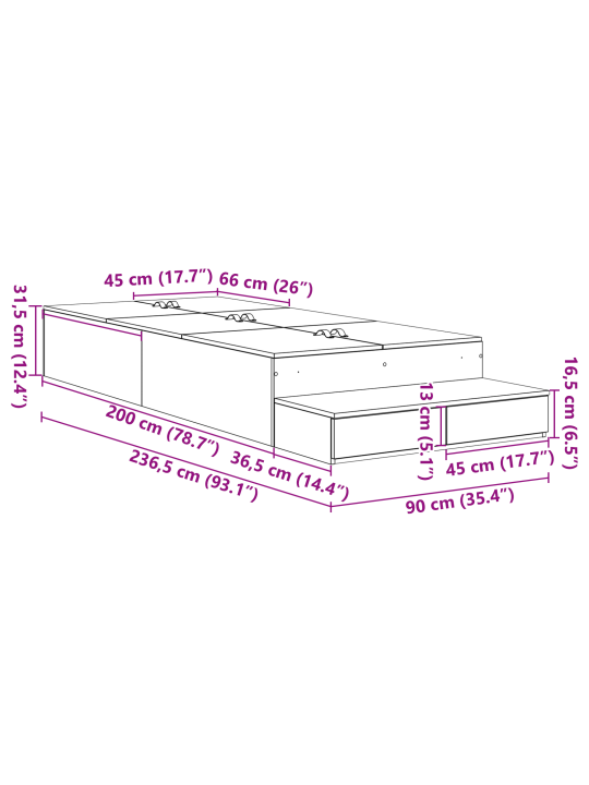 Ladustamisvoodi raam suitsetatud tamme 90x200 cm