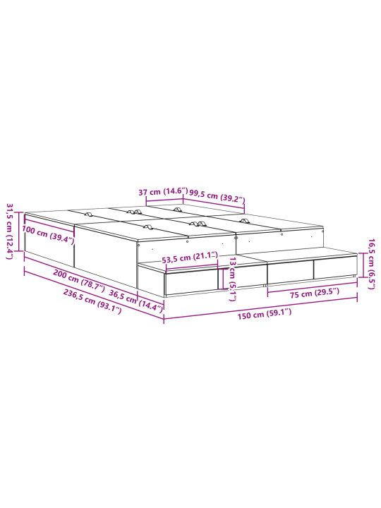 Hoiukohaga voodi raam sonoma tamm 150x200 cm