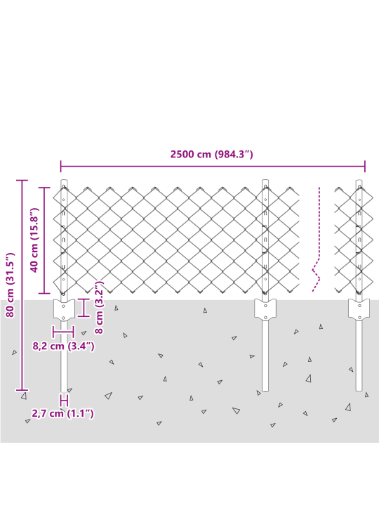 Aedade kett koos 22 u posti roheline 0.4x25 m teras
