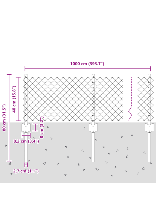 Galvaniseeritud terasest aia aed 10 u posti hõbedane 0.4x10 m teras