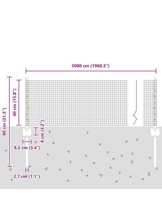 Keermestatud traadi aed koos 22 u postiga hõbedane 0.4x50 m teras