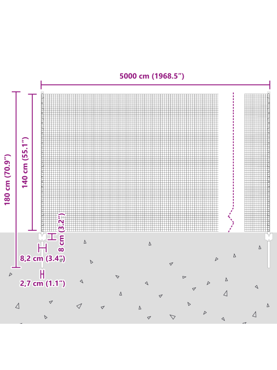 Keermestatud traadi aed koos 44 u postiga hõbedane 1.4x50 m teras